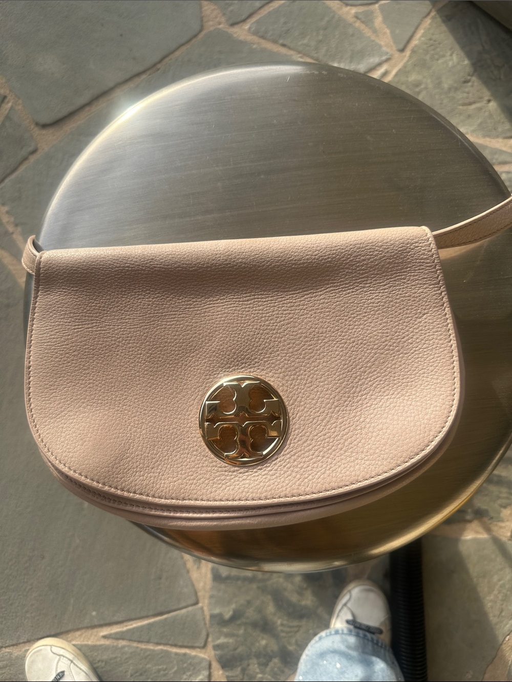 Tory Burch Blush Pink Pebbled Leather Clutch with Gold Logo